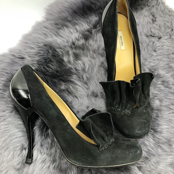 Miu Miu Suede Patent Leather Pleated High Heels 37 - Picture 2 of 8